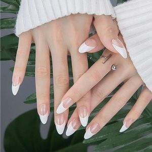 Long French style Almond Press on nails 24 Pcs